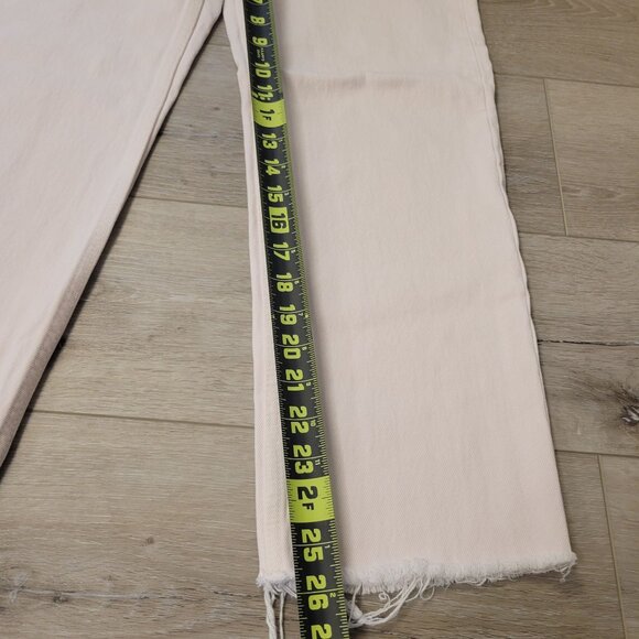 Zara Women's Light Pink Denim Straight Leg Jeans Frayed Hem & Button Fly Sz 4 - Picture 7 of 8